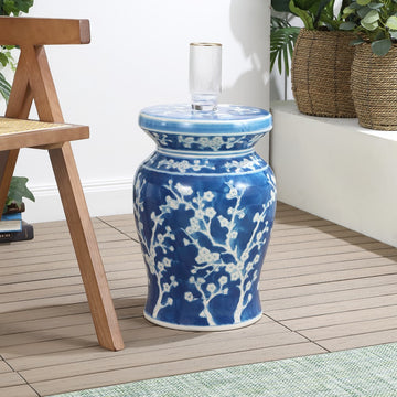Cherry Blossom 17.75" Ceramic Garden Stool - JONATHAN Y